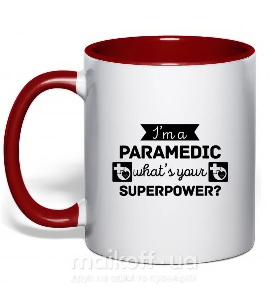 Чашка з кольоровою ручкою I'm a paramedic what's your superpower Червоний фото