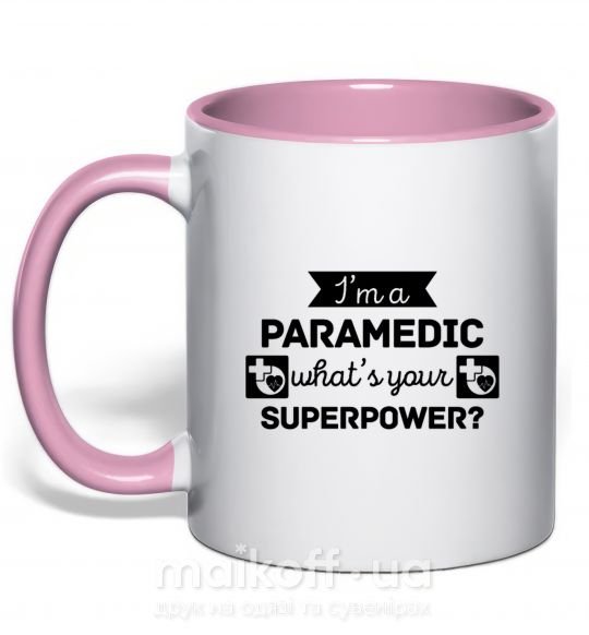 Чашка з кольоровою ручкою I'm a paramedic what's your superpower Ніжно рожевий фото
