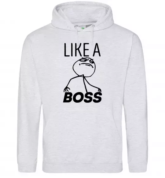 Мужская толстовка (худи) Like a boss Серый меланж фото