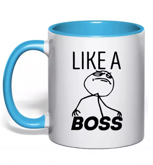 Чашка с цветной ручкой Like a boss Голубой фото
