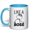Чашка с цветной ручкой Like a boss Голубой фото