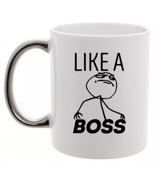 Чашка с цветной ручкой Like a boss Серебро фото
