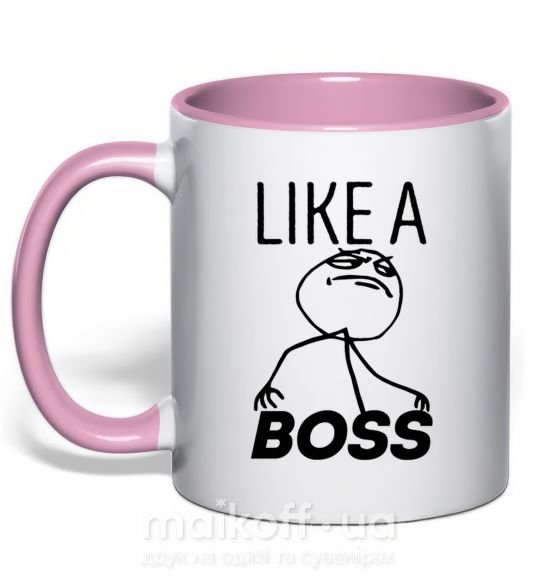 Чашка з кольоровою ручкою Like a boss Ніжно рожевий фото