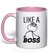 Чашка з кольоровою ручкою Like a boss Ніжно рожевий фото
