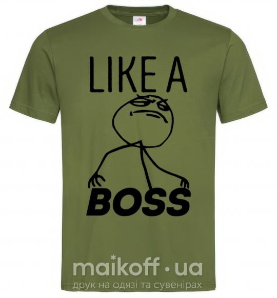 Мужская футболка Like a boss Оливковый фото