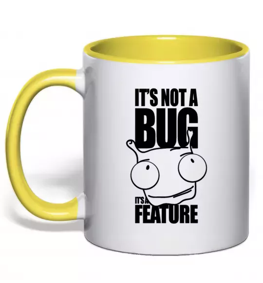 Чашка с цветной ручкой It's not a bug it's a feature Солнечно желтый фото