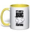 Чашка з кольоровою ручкою It's not a bug it's a feature Лимонний фото