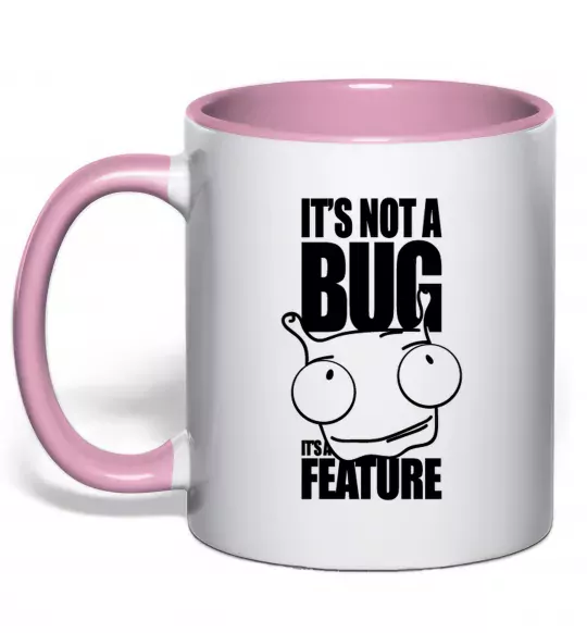 Чашка с цветной ручкой It's not a bug it's a feature Нежно розовый фото