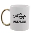 Чашка з кольоровою ручкою Life is too short to remove usb safely Золото фото