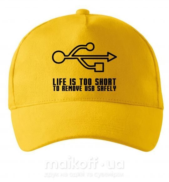 Кепка Life is too short to remove usb safely Солнечно желтый фото
