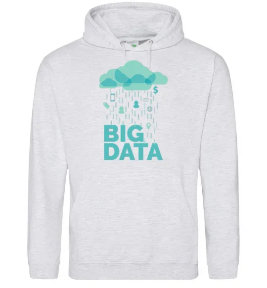 Мужская толстовка (худи) Big data rain Серый меланж фото
