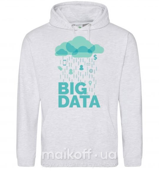 Мужская толстовка (худи) Big data rain Серый меланж фото