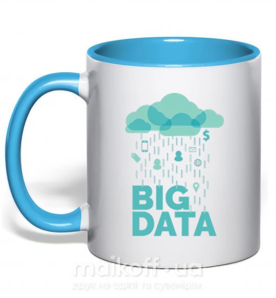 Чашка з кольоровою ручкою Big data rain Блакитний фото