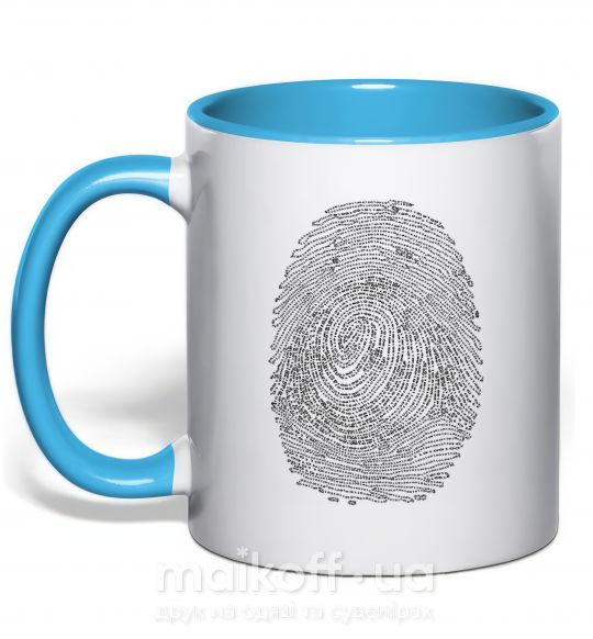 Чашка з кольоровою ручкою Отпечаток из кода Блакитний фото