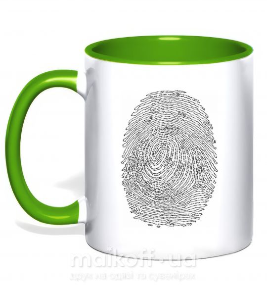 Чашка з кольоровою ручкою Отпечаток из кода Зелений фото