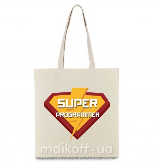 Еко-сумка Super programmer logo Бежевий фото
