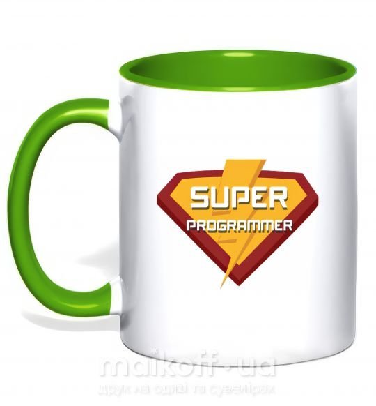 Чашка з кольоровою ручкою Super programmer logo Зелений фото