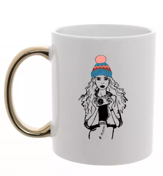 Чашка с цветной ручкой Girl photo Золото фото