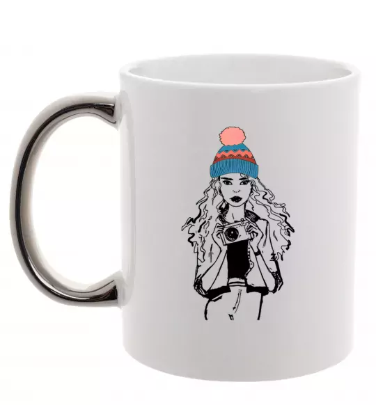 Чашка с цветной ручкой Girl photo Серебро фото