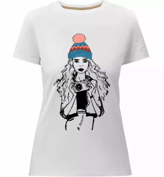 Жіноча преміум футболка Girl photo Білий фото