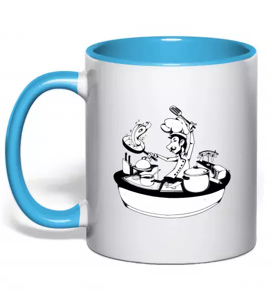 Чашка з кольоровою ручкою Cook chef Блакитний фото