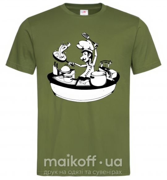 Мужская футболка Cook chef Оливковый фото