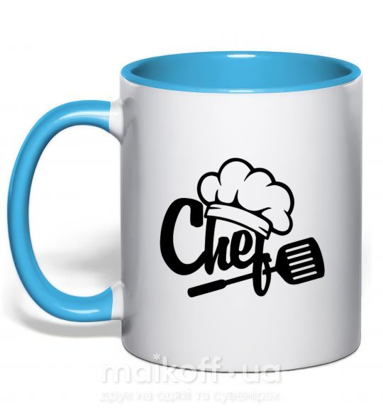 Чашка з кольоровою ручкою Chef hat Блакитний фото