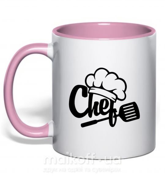 Чашка з кольоровою ручкою Chef hat Ніжно рожевий фото