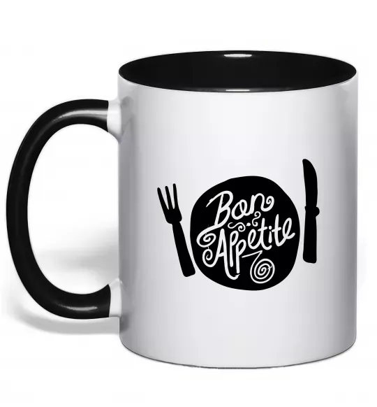 Чашка з кольоровою ручкою Bon appetite Чорний фото