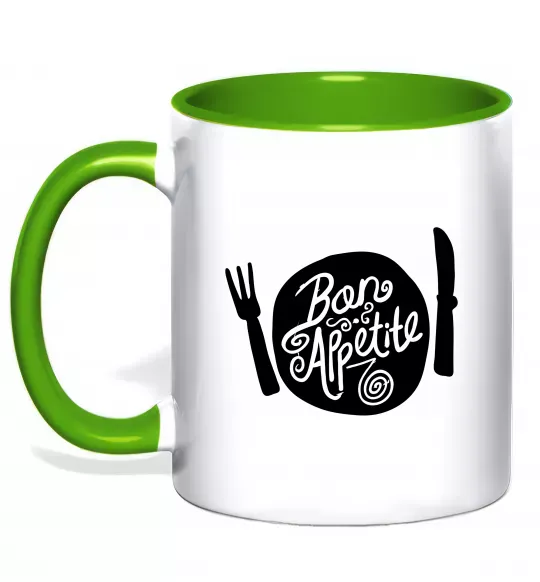 Чашка з кольоровою ручкою Bon appetite Зелений фото