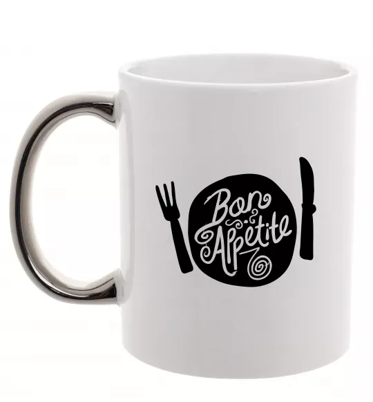 Чашка з кольоровою ручкою Bon appetite Срібло фото