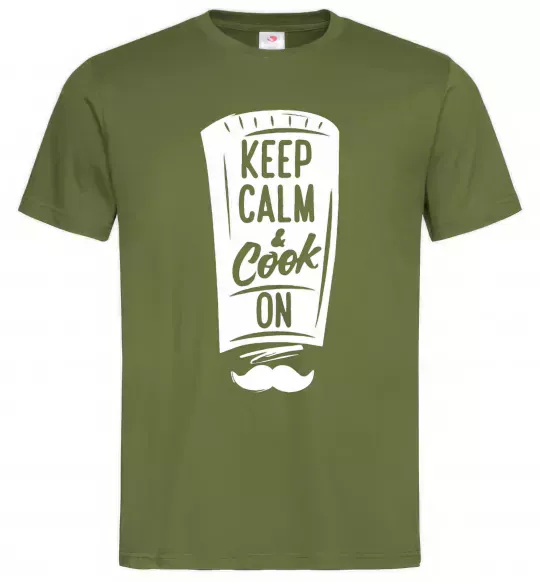 Мужская футболка Keep calm and cook on Оливковый фото