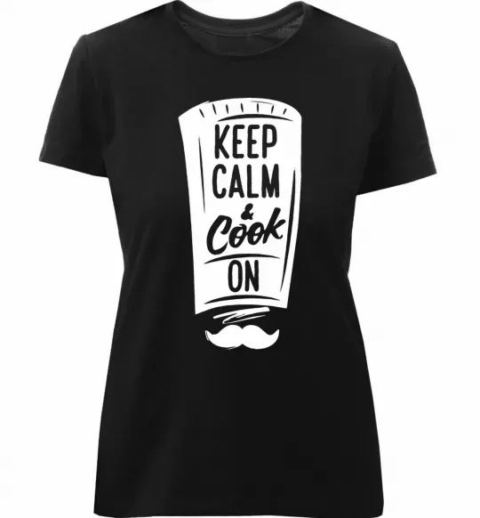 Жіноча преміум футболка Keep calm and cook on Чорний фото