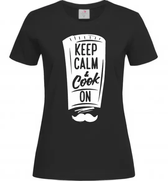 Женская футболка Keep calm and cook on Черный фото