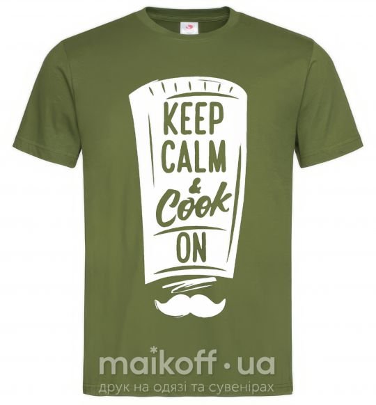 Чоловіча футболка Keep calm and cook on Оливковий фото