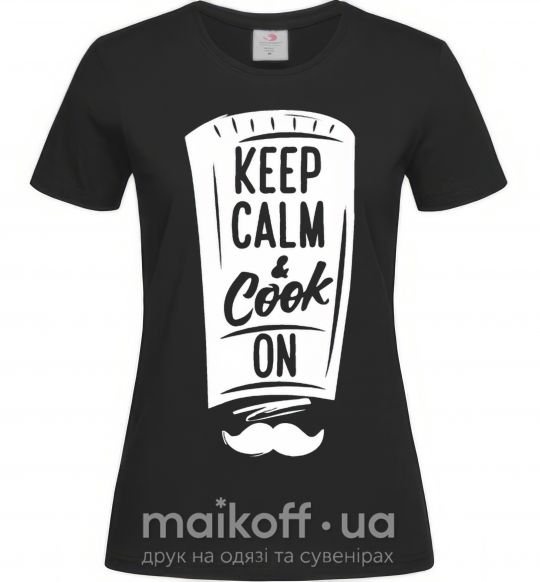 Жіноча футболка Keep calm and cook on Чорний фото