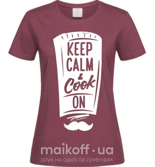 Жіноча футболка Keep calm and cook on Бордовий фото