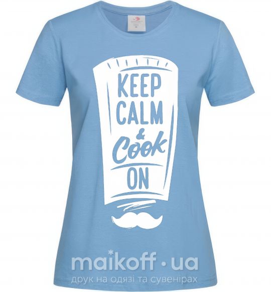 Жіноча футболка Keep calm and cook on Блакитний фото