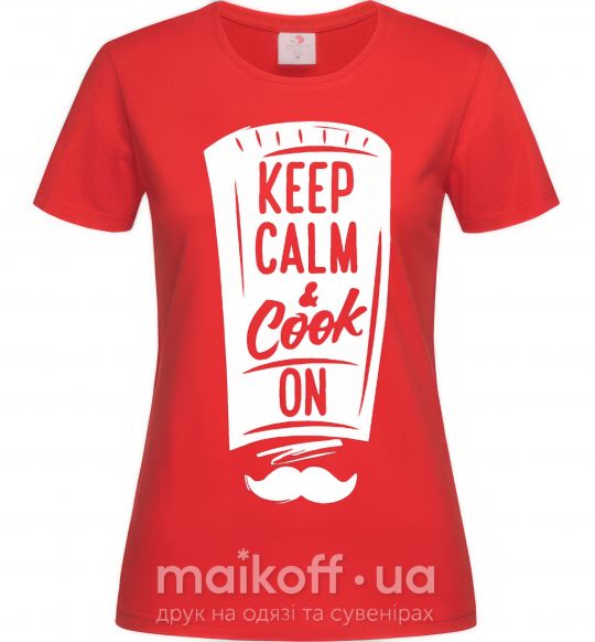 Женская футболка Keep calm and cook on Красный фото