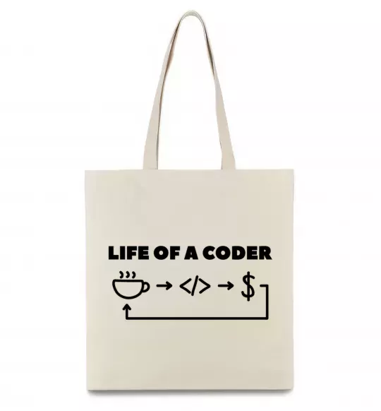 Еко-сумка Life of a coder Бежевий фото