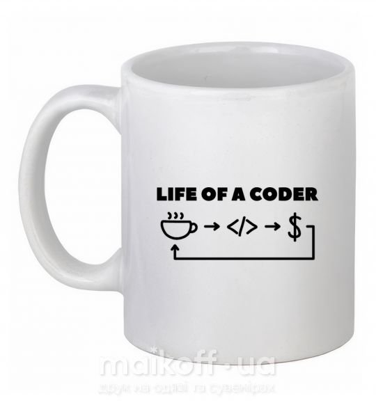 Чашка керамічна Life of a coder Білий фото