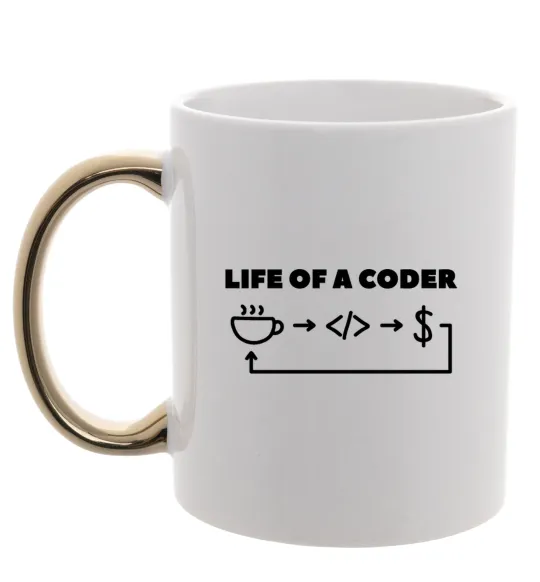 Чашка с цветной ручкой Life of a coder Золото фото