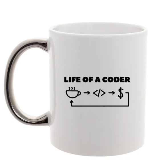 Чашка с цветной ручкой Life of a coder Серебро фото