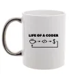 Чашка с цветной ручкой Life of a coder Серебро фото