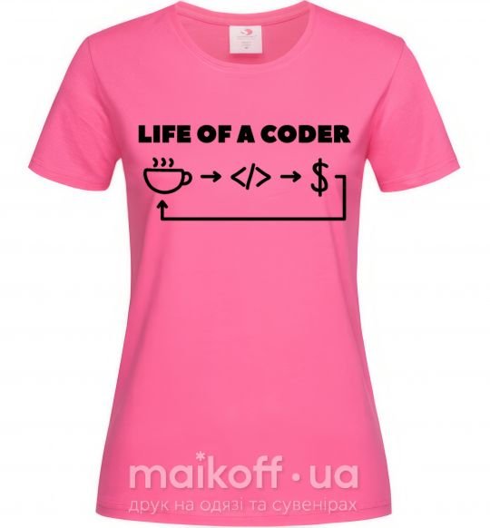 Жіноча футболка Life of a coder Яскраво-рожевий фото
