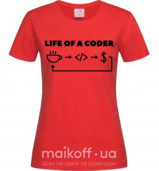 Женская футболка Life of a coder Красный фото