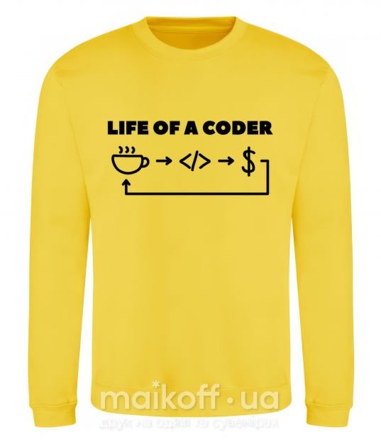 Світшот Life of a coder Сонячно жовтий фото