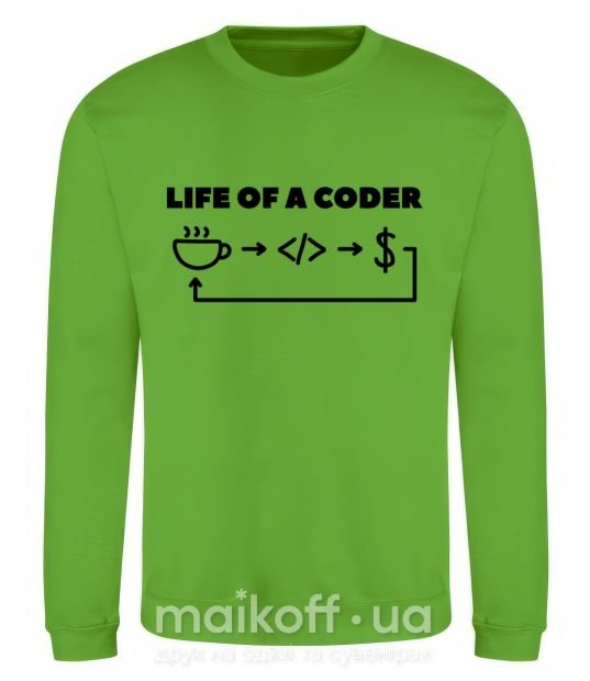 Світшот Life of a coder Лаймовий фото