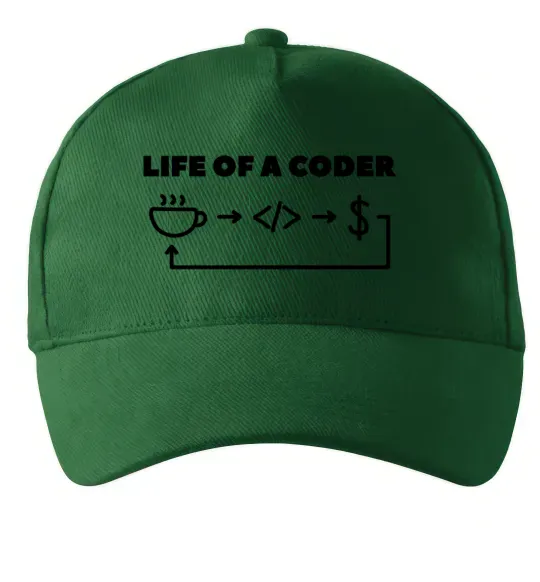 Кепка Life of a coder Темно-зелений фото