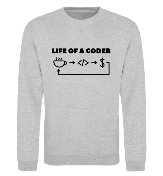 Свитшот Life of a coder Серый меланж фото